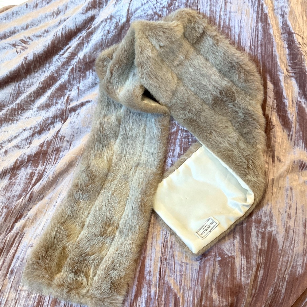 Faux fur stole with ivory silk lining